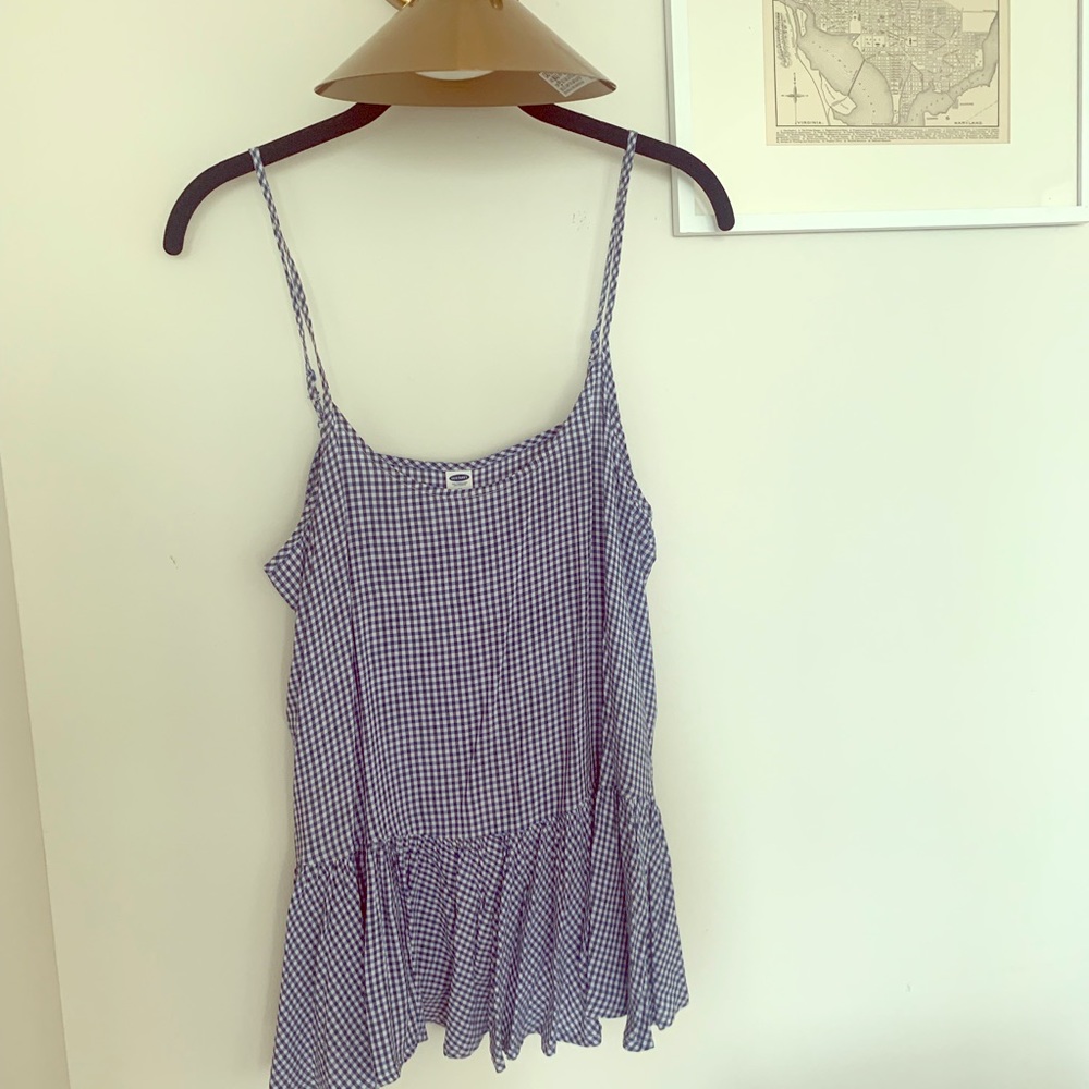 Blue and white gingham ruffled cami